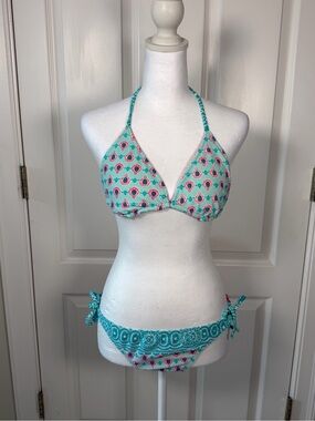 Xhilaration Turquoise Pink Reversible Patterned Triangle Bikini